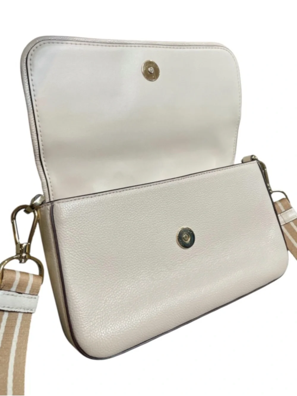 kate spade Cream Shearling & Leather Crossbody with Stripe Strap